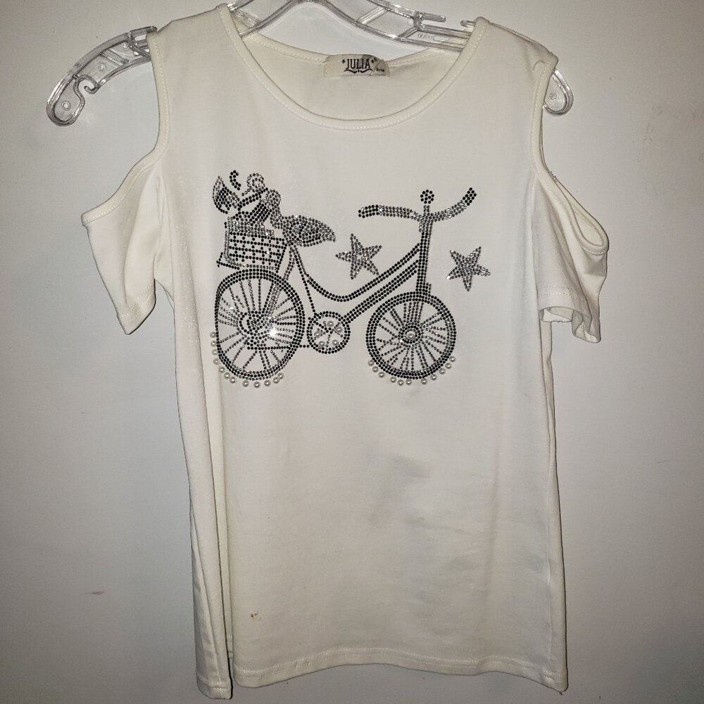 Julia 100% Cotton T-Shirt With Bling Bicycle Print , Size S/M